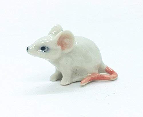 Witnystore 1¼ Долг изглед на бела фигура на глувчето - минијатурна керамичка бела глушец фигура стаорец глувци глодари животни рачно