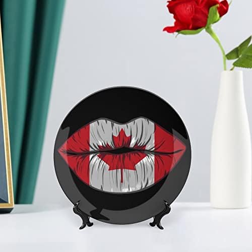 Канада знаме за усни на кармин Смешна коска Кина Декоративна чинија Керамички плочи занает со приказ за украси за домашна канцеларија