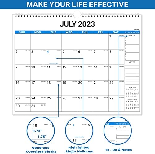 2023-2024 Wallиден календар - 18 месечен календар на wallидови, јули 2023 година - декември 2024 година, 15 x 11,5, големи блокови со Julулијан