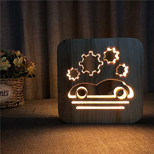 XDG Тема на автомобили 3Д дрвена ламба LED ноќна светлина Домашна соба Декорација на креативни ламби за маса за подарок