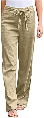 Постелни панталони Етија, жени лето-нозе Еластична половината, лежерна лента за влечење со џебови, плус големина на панталони за работа со