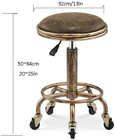 Килими за градинарство столче на тркалото ， вртливата столица канцеларија столче со кафеава пун-синтетичка кожа седиште ， прилагодлива висина 50-64 см ， Поддржана