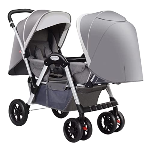 Тандем двоен шетач за новороденче и дете, лесен шетач со двојни чадор со алуминиумска рамка и корпа за складирање, шетач на високи пејзажи