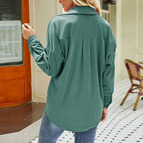 Гроздобер тунични колеџ палто за жени пролетни кошули со долги ракави џеб cordury удобно удобност цврста V вратот