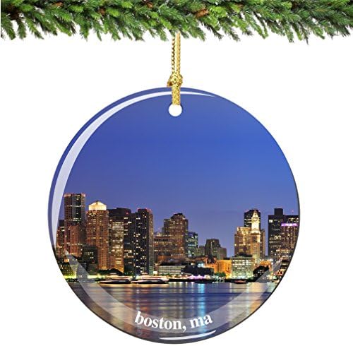 Градски сувенири Бостон Божиќ украс, порцелан 2,75 Двоен едностран Божиќни украси