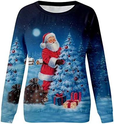 Bakgeerle женски Божиќни елени санки Дедо Мраз џокери за џемпери долги ракави за џемпери за маички за одмор графички блуза врвови