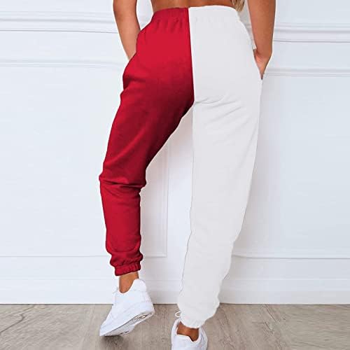 Женски бок -блок џемпер еластична еластична висока половината што работи џогери панталони со панталони за влечење со џеб со џеб