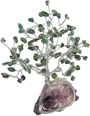 Природна зелена жад чакра кристално дрво со база на аметист со лековити својства, дрво за пари Бонсаи Фенг Шуи за позитивност