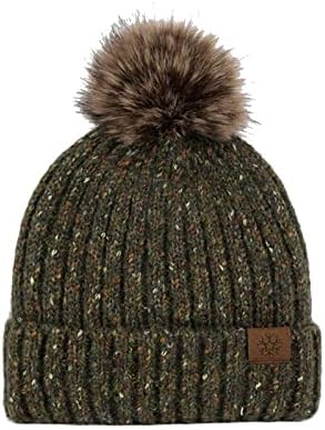 Aduwoan женски зимски бени капа сатен, наредени faux fur fur pom волна манжетна со плетен череп капа