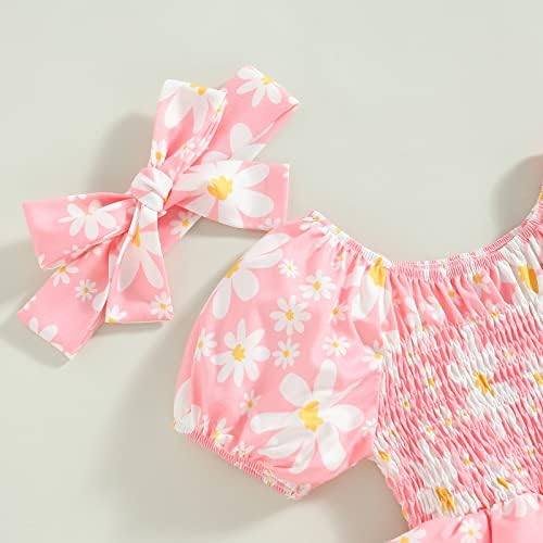 Акрупико новородени девојчиња ромпер фустан Бохо цветни еластични кратки ракави за ракави со крпи со скокање со каросерии летна облека