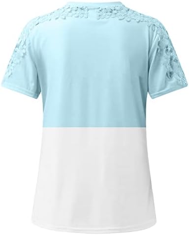 Лето секси кошула за жени 2023 маички со кратки ракави со чипка Редовно вклопување на екипажот на вратот на вратот на вратот Блок блок за дами