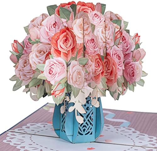Хартија Љубов Розова Рози 3Д Скокачка Картичка, ЗА Сите Прилики, Денот На Мајките, Денот На Вљубените, Ви Благодариме, Се Добро, Само Затоа