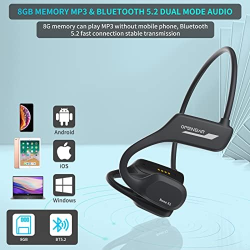 Слушалки за спроводливост на коските, Wimbobo Отворено уво безжични спортови слушалки со вградена 8 GB меморија MP3 плеер, микрофон за