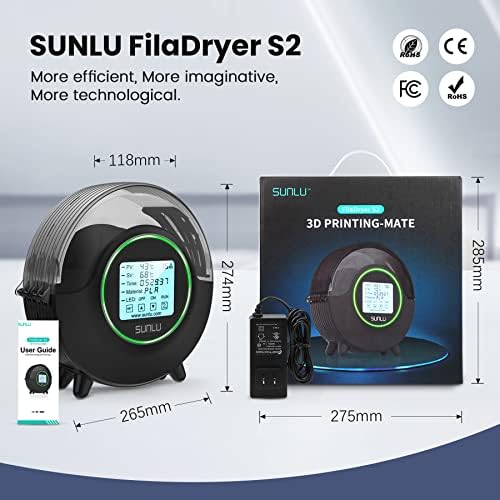 3Д кутија за фен за филами за печатач, Sunlu Filadryer S2 за 3Д печатење, PLA+ 3D филамент за печатач 1,75 mm Димензионална точност +/-