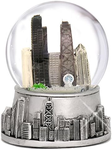 3,5 инчен снежен свет во Чикаго, сребрена основа и боја во стакло глобус, снежни глобуси во Чикаго со небото и обележја