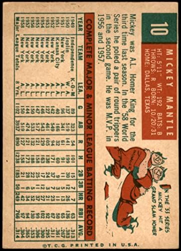 1959 Топс редовна бејзбол картичка10 Мики Мантл од Gradeујорк Јанкис добро
