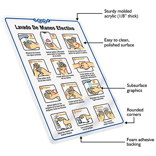 SmartSign „Ефективно миење на рацете“ шпански знак | 6 x 9 акрилни витрини за миење на рацете за миење на вратата на вратата