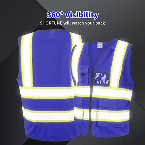 Shorfune Shildibility Security Security Vest со џебови, MIC Tab, рефлексивни ленти и патент, стандарди ANSI/ISEA