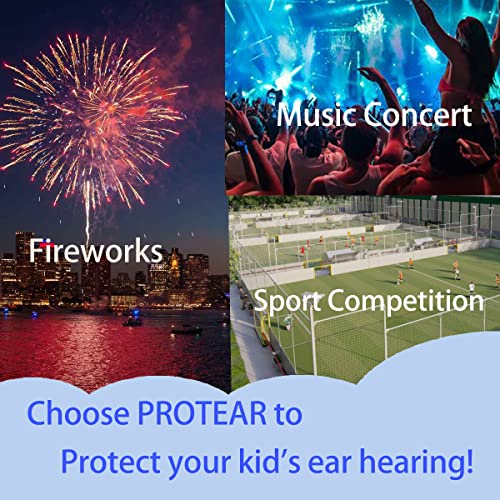 Protear Детска заштита за уво Безбедност на увото уво, NRR 25dB Намалување на бучава ушите за уши за деца ， Прилагодливи бранители