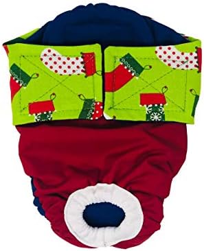 Barkertime Зелени Божиќни Чорапи На Црвена Водоотпорна Премиум Пелена За Мачки, XL, Без Панталони Со Обетка Од Опашка За Веселба, Прскање,