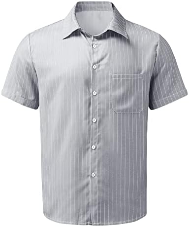 Машки шарени кошули со краток ракав ленени лесни широки јаки кошули на плажа лето случајно копче надолу кошула