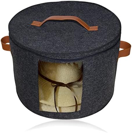 Кутија за складирање на капа за жени и мажи, 18,5 d x 17.3 H Голема капа за капа со капаци на испуштање и чист прозорец, почувствувајќи