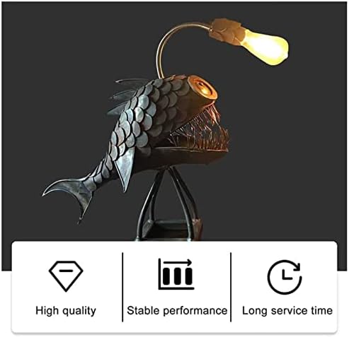 Риба ламба метален украс рустикален USB риба риба ламба, кафе -ајкула ламба Steampunk стил на табела, рачно изработени ноќни светла светла