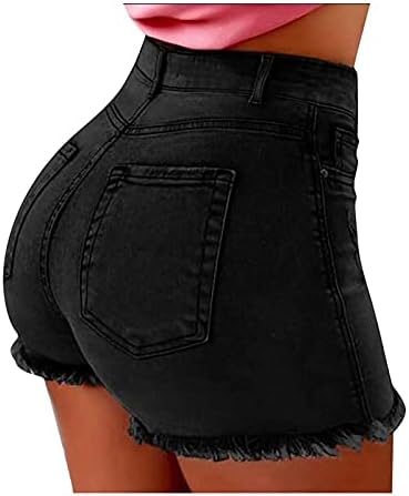 Фармерки кратки за жени со голема половината се протегаат плус големина кревање топло, лето -летово потресени тексас -шорцеви
