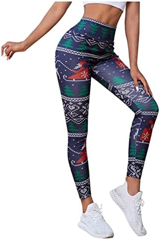 Грдите Божиќни јога панталони за жени вежбаат за да ги кренат задникот со високи џебови на половината, тесни панталони Контрола на стомакот