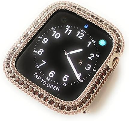 EMJ Bling Apple Watch Watch Chocolate Chocolate Round C /Z цирконија сребрена рамка за куќиште за лице за серија 4,5,6, SE 40/44 mm