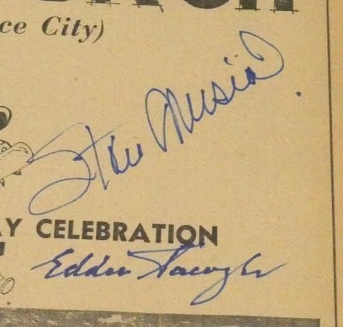 Стен Музиал Јоги Бера Еди Сојер потпишан Мет 1959 постер со целосна JSA писмо - автограмирани фотографии од МЛБ