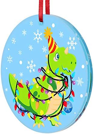 Божиќен украс на диносаурус, 3 Симпатична подарок за Денот на вineубените на диносаурус за деца, смешен Божиќен украс за украсување