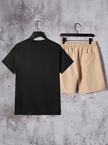 Fioxa Облека со две парчиња за мажи Men Tiger & Letter Graphic Tee & Drawstring Shorts Shorts