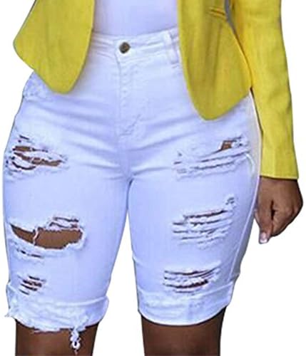 MGBD женски летни искинати тексас дизајнер на дизајнерот на фрејтирана Бермуда со џебови Обични топли панталони отсечени од потресени