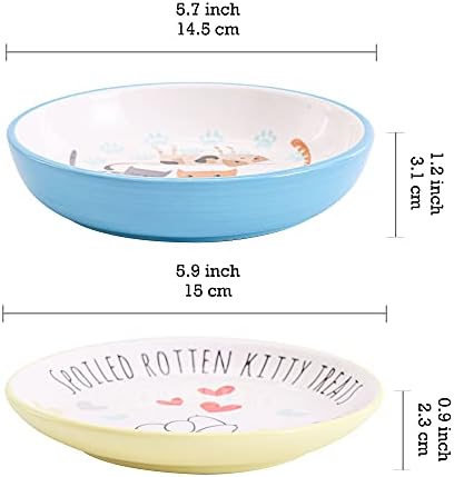Бико Шарено маче керамички чинија и чинија за мачки, сет од 2, за мачки и маче, безбедна машина за миење садови