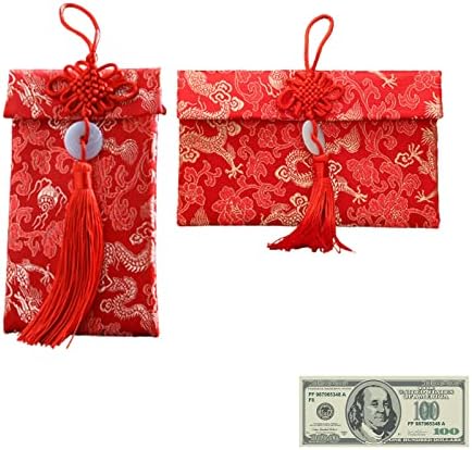 2 пакувања кинески елемент свилени црвени коверти на пролетните фестивали со кинески јазол кинески црвени џебови за да им донесе среќа на децата