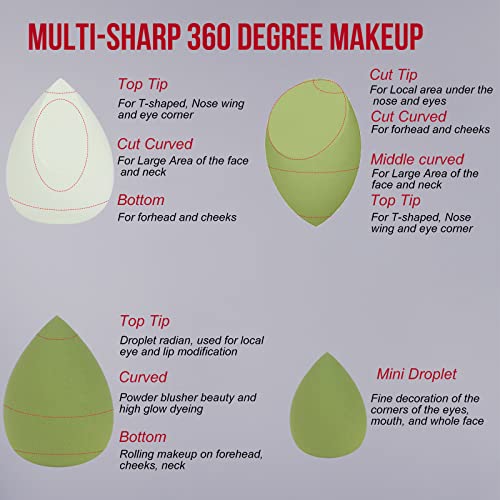 Екскеле шминка сунѓер поставен со 7 парчиња авокадо зелени различни форми за убавина блендер сунѓери за течност, крем и прав, беспрекорни меки