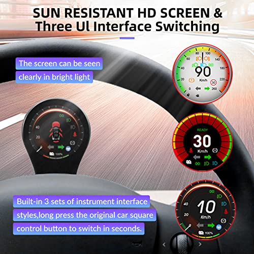 Podofo Дигиталниот GPS Speedometor Car Universal Hud Head Head Up Display IPS со брзина MPH безжично полнење на телефонскиот држач