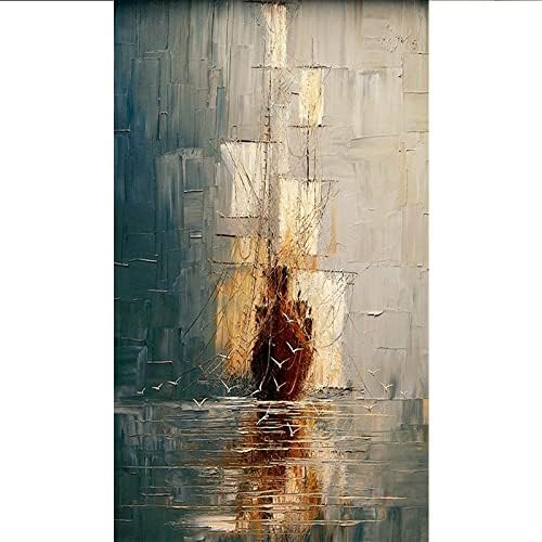 Апстрактна слика со масло со масло со рачно насликано сликарство-Порч за сликање, вертикално сликарство на коридорот, напредна