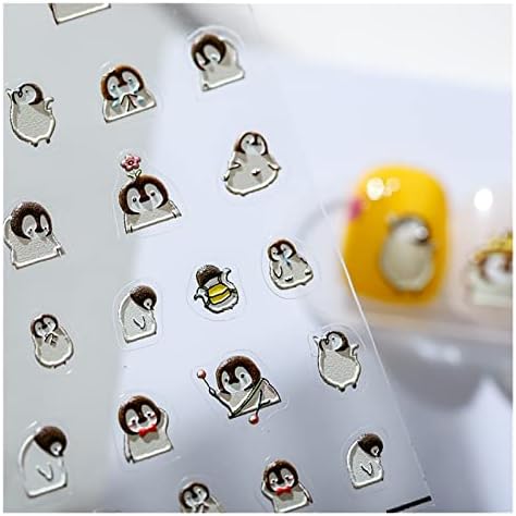 1 лист цртан филм Прекрасна пингвин налепница за нокти 5D DIY мат дизајн за нокти за украсување додатоци за додатоци за нокти.
