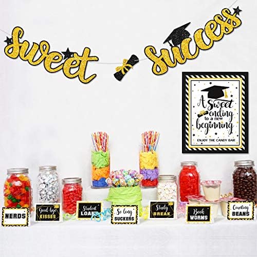 Јаааасс! 2023 Дипломирање Бонбони Бар Црни И Златни Шаторски Картички Постави Дипломирање Бонбони Бар Десерт Шведска Маса Декор