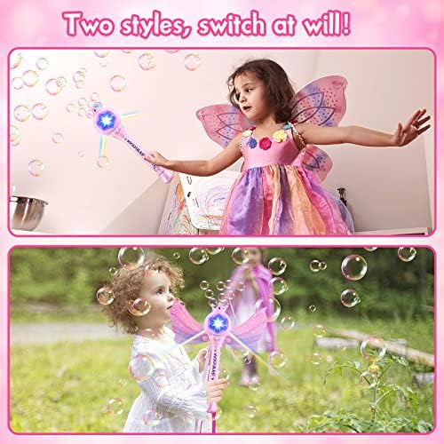 Deao Bubble Machine For Kids Princess Bubble Wand Bunder for Girls со Wings Musical & Light Up Bubble Toys Outdoor Indoor Bubbles Toys