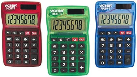 Виктор 700BTS 8-цифрен калкулатор за џеб во разновидни светли бои, батерија и соларен хибриден напојуван LCD дисплеј, одлично за студенти