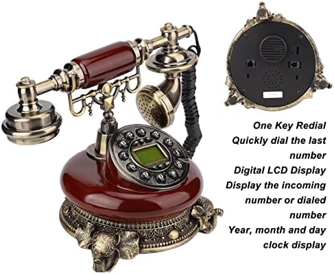 Телефон за гроздобер бирање, ретро гроздобер телефон со LCD дисплеј за лична карта, Европска смола ротационо бирање телефонска декорација со часовникот за датум на ?