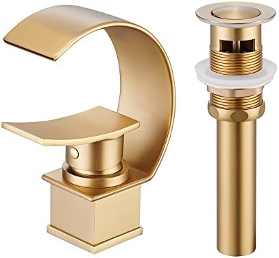Mondawe Faucet за мијалник за бања, водопад единечна рачка суета тапа за мијалник 1 дупка во четкано злато