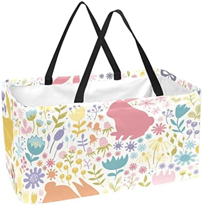 Кошар за еднократно шопинг Велигденски зајаци и диви цвеќиња преносни преклопни пикник намирници кеси за перење алишта за торба за купување