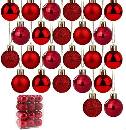 24 парчиња божиќни украси за топки поставени, 1,57 мини топчиња украси, топки за украсување на новогодишни елки, виси декорација
