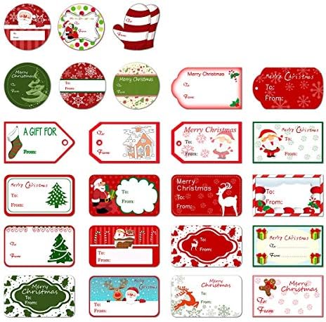 ЛУОЕМ 144 ПАРЧИЊА Божиќни Самолепливи Налепници За Подароци 24 Избрани Дизајни Дедо Мраз Снешко Елен Елен Божиќен Фестивал Роденден Свадба