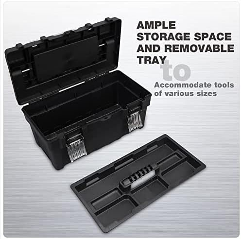 Кутија за организатор на алатки Jackек шеф 15,5 инчи Трајни кутии за складирање на алатки со преносна лента за отстранлив, рачка за алуминиум,