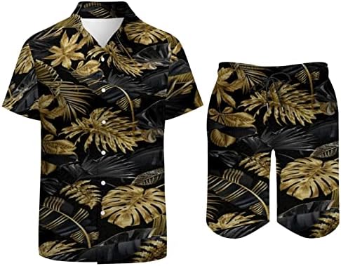 Машка кошула и шорцеви за маж и шорцеви поставуваат облеки со цветна кошула 2 парчиња, двојно кошула со краток ракав